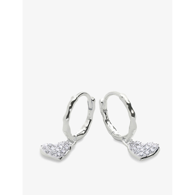 Monica Vinader Womens Sterling Silver Heart Sterling-silver And 1.7ct Diamond Huggie Earrings