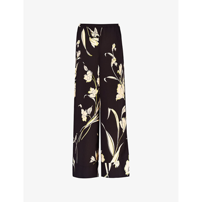 Ro&zo Climbing-floral Wide-leg Mid-rise Recycled Polyester-blend Trousers In Black