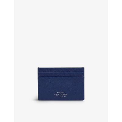 Smythson Flat Card Holder In Panama In Indigo