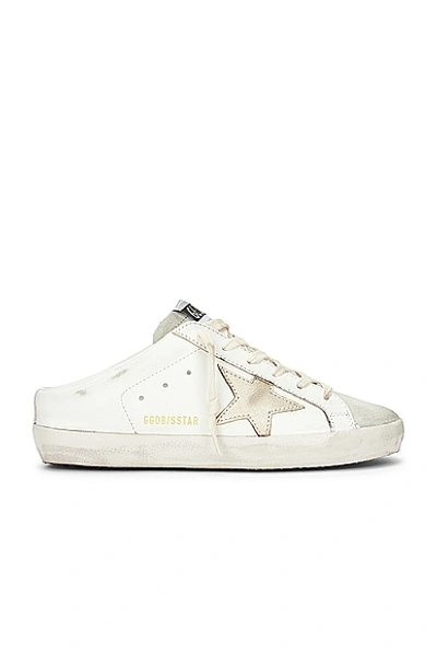 Golden Goose Super-star Sabot Distressed Suede-trimmed Leather Slip-on Sneakers In Optic White  Ice  & Platinum