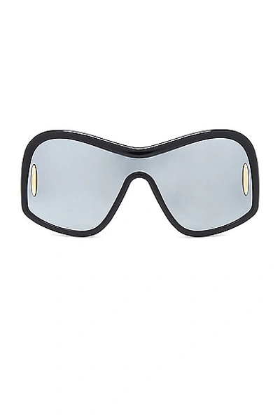 Loewe Shield Sunglasses In Shiny Black & Smoke Mirror