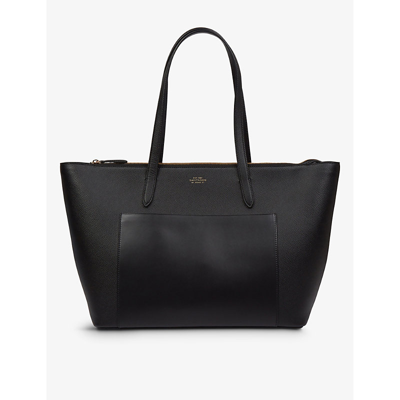 Smythson East West Tote Bag With Zip In Panama In Black