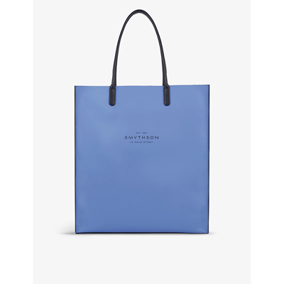 Smythson Womens  Blue Kingly Logo-embossed Leather Tote Bag