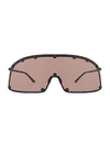 Rick Owens Shielding Sunglasses In Blk Temple & Brown
