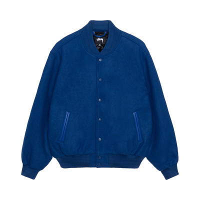 Pre-owned Stussy Sport Melton Varsity Jacket 'royal' In Blue