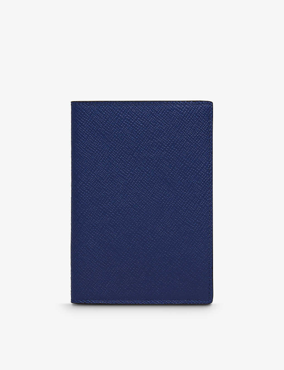 Smythson Indigo Panama Cross-grain Leather Passport Cover In Blue