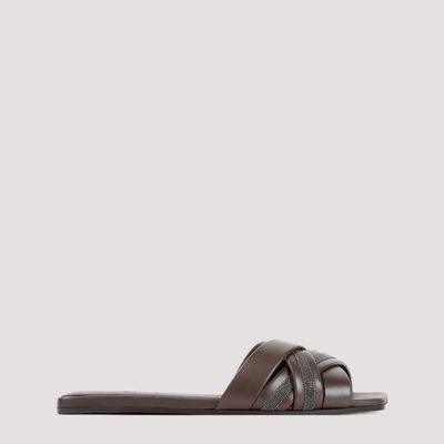 Brunello Cucinelli Leather Sandals In Grey
