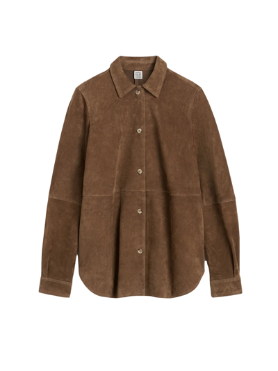Totême Soft Suede Shirt Tobacco In Brown