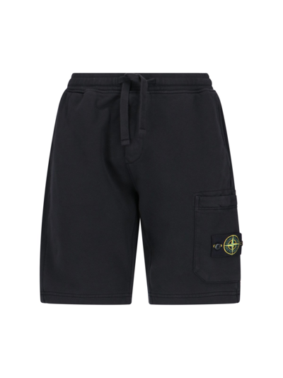 Stone Island Straight-leg Logo-appliquéd Cotton-jersey Drawstring Shorts In Black  