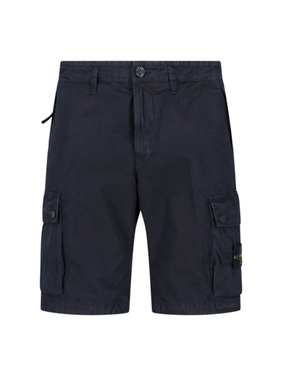 Stone Island Flap-pockets Cotton Shorts In Blue