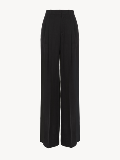 Chloé Broken-heel Low-rise Stretch-wool Pants In Nightfall Green