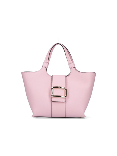 Roger Vivier Grand Vivier Choc Mini Leather Tote Bag In Pink