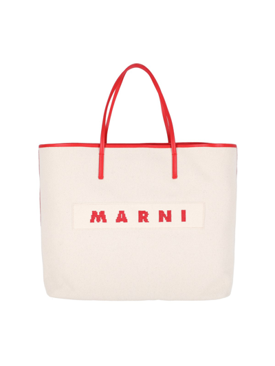 Marni Logo Tote Bag In White