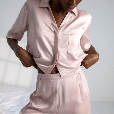 Lunya Washable Silk High Rise Pant Set In Delicate Pink