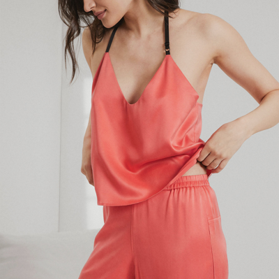 Lunya Washable Silk Cami Pant Set In Outro Coral/immersed Black