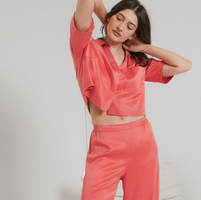 Lunya Washable Silk High Rise Pant Set In Outro Coral