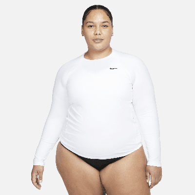 Nike Women's Essential Dri-fit Long-sleeve Hydroguard Swim Top (plus Size) In White
