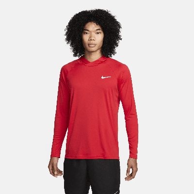 Nike Men's Swim Essential Long-sleeve Hooded Hydroguard In Red