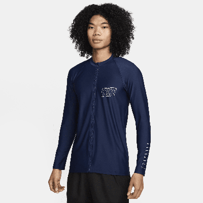 Nike Men's Swim 3-d Long-sleeve Full-zip Hydroguard In Blue