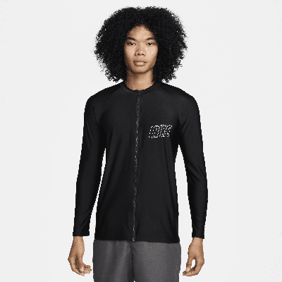Nike Men's Swim 3-d Long-sleeve Full-zip Hydroguard In Black