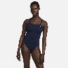 Nike Swim One-piece Racerback Swimsuit With Patterned Side Detail In Blue