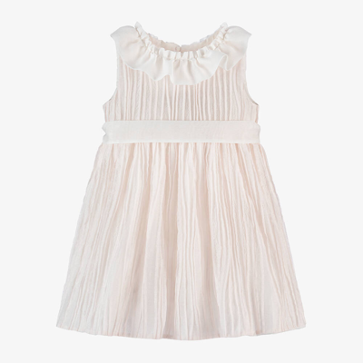 Mebi Kids' Girls Pale Pink Frill Collar Dress In Ivory