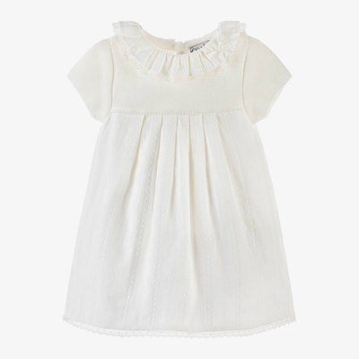 Mebi Babies' Girls Ivory Cotton Frill Collar Dress