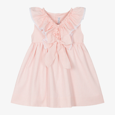 Mebi Kids' Girls Pink Striped Cotton Ruffle Dress