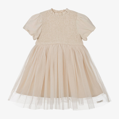 Donsje Kids' Girls Pale Beige Linen & Tulle Dress
