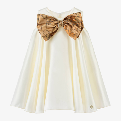 Alviero Martini Kids' Girls Ivory Satin & Geo Map Bow Dress