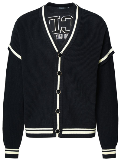 Gcds Logo Embroidered Knitted Cardigan In Black