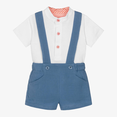 Miranda Babies' Boys White & Blue Cotton Shorts Set