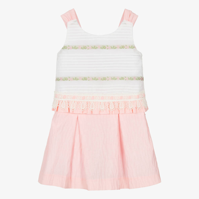 Miranda Kids' Girls Pink & White Cotton Skirt Set