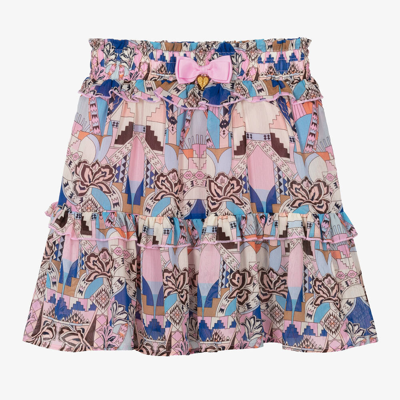 Angel's Face Teen Girls Blue Floral Chiffon Skirt In Pink