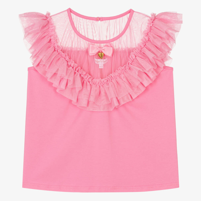 Angel's Face Teen Girls Pink Cotton & Tulle Charm Top