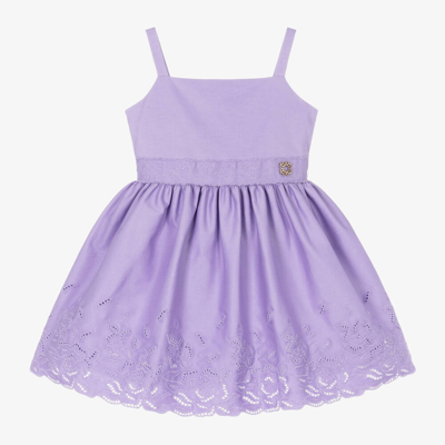 Elie Saab Kids' Girls Lilac Purple Embroidered Cotton Dress