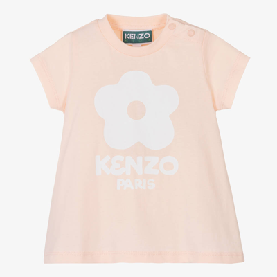 Kenzo Babies'  Kids Girls Pink Organic Cotton Flower T-shirt