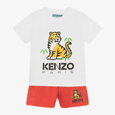 Kenzo Babies'  Kids Boys White & Red Kotora Tiger Shorts Set