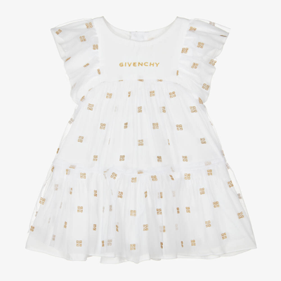 Givenchy Girls White & Gold 4g Tulle Dress