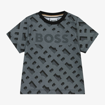 Hugo Boss Boss Baby Boys Grey Cotton Monogram T-shirt In Black