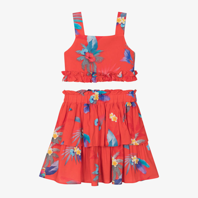 Lapin House Kids' Girls Red Floral Viscose Skirt Set