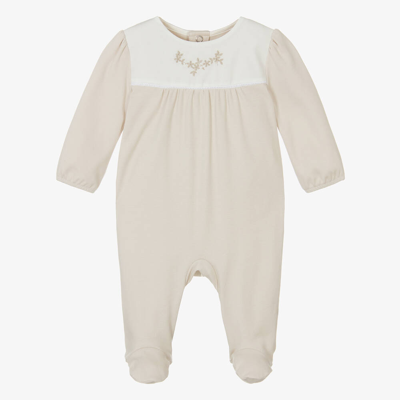 Pureté Du... Bébé Pureté Du. Bébé Girls Beige Floral Cotton Babygrow