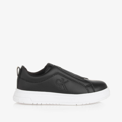 Calvin Klein Black Faux Leather Slip-on Trainers