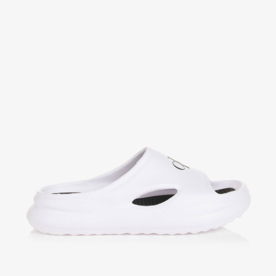 Calvin Klein White Monogram Sliders