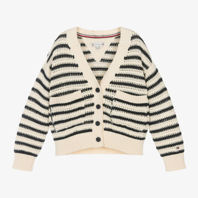 Tommy Hilfiger Kids' Girls Ivory Striped Cotton Knit Cardigan
