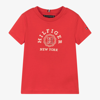 TOMMY HILFIGER BOYS RED COTTON MONOTYPE LOGO T-SHIRT