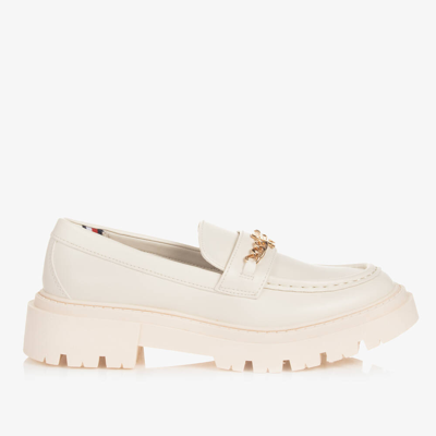Tommy Hilfiger Teen Girls Ivory Faux Leather Loafers In Neutral