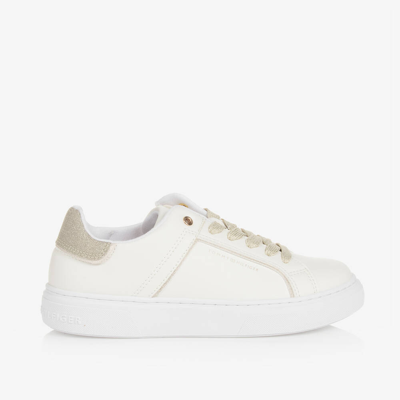 Tommy Hilfiger Teen Girls Ivory Faux Leather Trainers In White