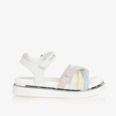 Tommy Hilfiger Kids' Girls White Faux Leather Velcro Sandals