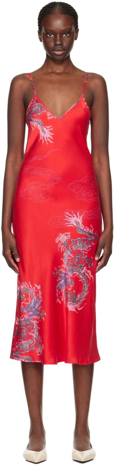 Silk Laundry Red 90's Slip Midi Dress In Year Of The Dragon